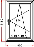 Окно ПВХ одностворчатое 116х80 см поворотно-откидное правое (двухкамерное)